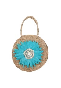 Gave Lux - Handtasche Women's handbag tote bag in real hand-woven straw. Each product is assembled by hand, with natural and unique materials such as shells, feathers and natural straw. Each bag can have peculiarities that differ from the photo and make it unique. Measurements: 34x34x6 cm - AZZURRO