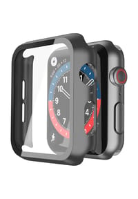 MANIKE - Misxi Schwarz Hard Hülle Mit Glas Displayschutz Kompatibel mit Apple Watch SE 3 (2025) / SE2 / SE/Series 6 /Serie 5 / Series 4 44mm, 2-Stück - Apple Watch 44mm SE (2025) / SE2 / 6 / 5 / 4
