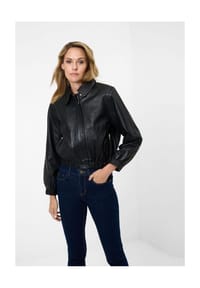 RICANO - Damen Lederjacke Lola, Bolero Jacke - Cropped Lederjacke mit Hemdkragen - Schwarz