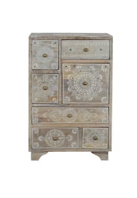 GINER & COLOMER - Beistelltisch aus Mangoholz, 42 cm, im Ethno-Boho-Stil, geschnitzt – 66 x 42 x 30 cm - beige