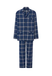El Búho NOCTURNO® - Klassischer Herren-Schlafanzug, lang, Flanell - Blau