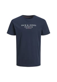 JACK & JONES - T-Shirt ARCHIE Kurzarmshirt mit Rundhalsausschnitt und erhabenen Label-Print - dunkelblau