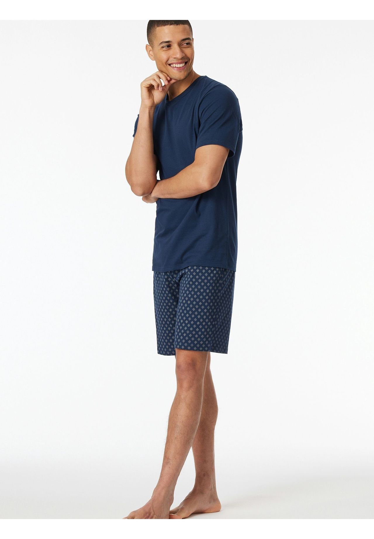 Schiesser Casual Essentials Shorty, Single-Jersey, V-Ausschnitt, FüR Herren, Blau, 50
