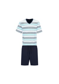 hajo - Herren Schlafanzug, kurz - Premium Cotton, V-Ausschnitt, Pyjama, Shorty, Baumwolle - Blau