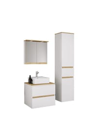 VCM. - 4-tlg. Waschtisch Set mit Keramikbecken, Badschrank mit 2 Softclose-Schubladen, Hochschrank, Spiegelschrank mit Beleuchtung und Steckdose, Maße Unterschrank H. 51 x B. 60 x T. 51 cm, Cosila-A - Anthrazit