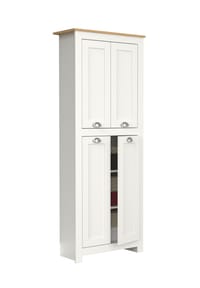 VCM. - Holz Flurschrank | 5 Fächer | Badezimmerschrank | Maße: H. 184 x B. 72 x T. 32 cm | 4 Drehtüren | elegante Muschelgriffe - Balusa - Weiß