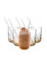 LEONARDO Caramel Macchiato Gläser mit Glastrinkhalm (2) Gocce 390 ml 6er Set apricot - GOCCE - apricot