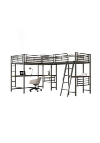 KOMHTOM - Hochbett 90/200 cm in Schwarz mit Doppeltreppe - Schwarz