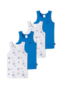 SCHIESSER - Unterhemd / Tanktop 4er Pack Kids Boys Feinripp Organic Cotton - Blau / Weiß Fußball