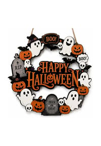 MANIKE - Halloween Türkranz aus Holz 22,5 cm mit Geist-Motiv – Schaurige Tür- & Wanddekoration - multi