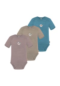 normani® - 3er Set Baby Merino Body Kurzarm Tauranga - Anthrazit/Grau/Grün