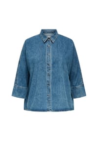 ONLY CARMAKOMA - Hemdbluse, Baumwolle, 3/4-Arm, für Damen - 179695 MED. BLUE