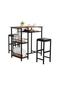 VCM. - 3 tlg. Set | Bartisch | Maße Tisch ca. H. 93 x B. 90 x T. 50 cm | Maße pro Barhocher ca. H. 65 x B. 30 x T. 25 cm | Bistrotisch Bockerhocker - Kolari - Eiche Vintage