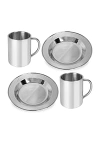 normani® - Edelstahl Camping Set bestehend aus 2 × Teller und 2 × Tasse - Silber