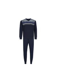 hajo - Herren Schlafanzug, lang - Klima-Komfort, V-Neck, Bündchen - Dunkelblau