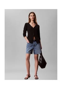 Calvin Klein Jeans - Langarmshirt, Knopfleiste, für Damen - 0  UB1 BLACK