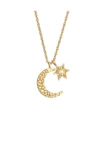 elli. - Halskette Halbmond Stern Synthetischer Opal Astro 925 Silber - Gold