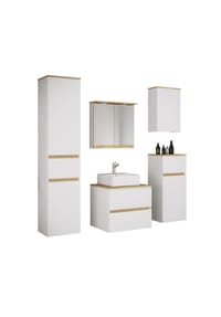 VCM. - 6-tlg. Waschtisch Set mit Keramikbecken, Badschrank mit 2 Softclose-Schubladen, Hochschrank, Midischrank, Hängeschrank, Spiegelschrank mit Beleuchtung und Steckdose, Maße Unterschrank H. 51 x B. 60 x T. 51 cm, Cosila-A - Anthrazit