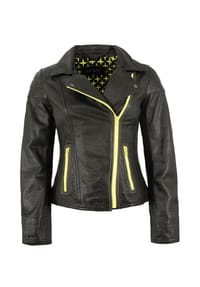 JILANI - Damen Lederjacke Bikerjacke Lammnappa schwarz / gelb - schwarz / gelb