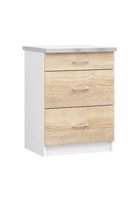 Akord - Lima Küchenunterschrank S60 mit 3 Schubladen und Arbeitsplatte - weiß/sonoma-eiche