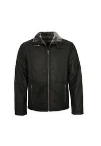 redpoint - Herren Lederjacke Lammnubuk Kunstfell schwarz - schwarz