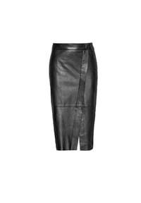 bugatti - Lederrock mit modernen Frontschlitz - black