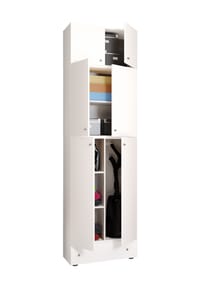 VCM. - Holz Besenschrank | 6 Fächer | Maße: H. 240 x B. 70 x T. 39 cm | Haushaltsschrank | Mehrzweckschrank | Aufsatz mit 2 Türen | Extra Schublade - Lona - Buche