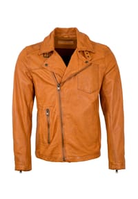 FREAKY NATION® - Herren Lederjacke Bikerjacke Lammnappa orange-gelb - orange-gelb