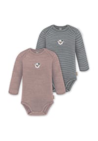 normani® - 2er Pack Baby Merino Body Langarm Auckland - Anthrazit/Beige