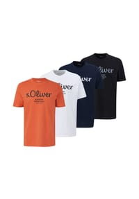s.Oliver - Herren T-Shirt, 4er Pack - Basic, Logoprint, Rundhals, Baumwolle - Blau/Dunkelgrün/Dunkelgrau/Schwarz