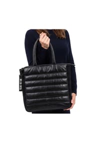 FREAKY NATION® - Damen Lederhandtasche Lammnappa Materialmix schwarz - schwarz