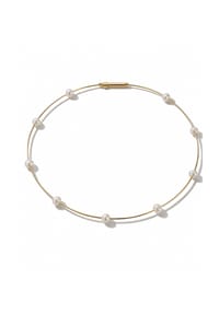 DI PERLE® DI PERLE Schmuckkollektion - Süßwasser Zuchtperlen Halskette Collier aus Edelstahl vergoldet, 42 cm, 1-fach, 9 Perlen - weiß