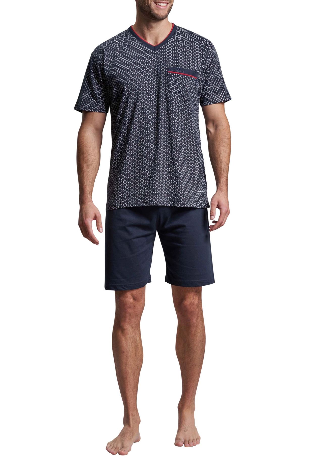 GöTzburg Schlafanzug "Alan", Minimal-Print, V-Ausschnitt, FüR Herren, Blau, 48