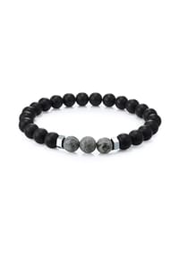 TRUE REBELS - Herren Armband aus Edelstahl in Silber mit Achat - schwarz