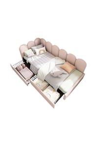 KOMHTOM - Jugendbett 90/190 cm in Rosa Samt - Rosa