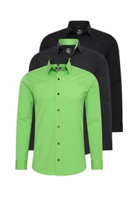 RUSTY NEAL® - Hemd (3er-Pack) Langarm im Slim-Fit geschnitten - Anthrazit-Navy-Braun