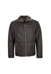 redpoint - Herren Lederjacke Lammnubuk Kunstfell dunkelbraun - dunkelbraun