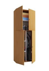 VCM. - Holz Besenschrank | 6 Fächer | Haushaltsschrank | Maße: B. 70 x H. 184 x T. 40 cm | 4 Drehtüren - Lona - Buche