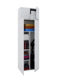 VCM. - Besenschrank | 6 Fächer | Maße B. 70 x  H. 238 x T. 40 cm | Haushaltsschrank | Mehrzweckschrank | Aufsatz mit zwei Türen - Vandol - Buche