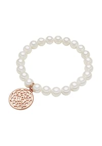 Luluandjane - Damen Armband aus Metall-Legierung in Roségold mit Muschelkernperle - weiß