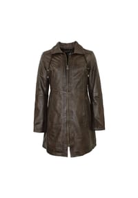 JILANI - Damen Ledermantel Longjacke Lammnappa dunkelbraun - dunkelbraun