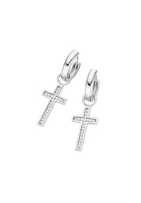 GIORGIO MARTELLO MILANO - Creolen Behang Kreuz, weiße Zirkonia oder schwarze Spinelle, Silber 925 - schwarz