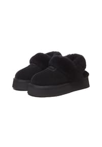EVERAU® - Damen Leder-Hausschuhe mit zwei abnehmbaren Riemen - Fantail - BLACK