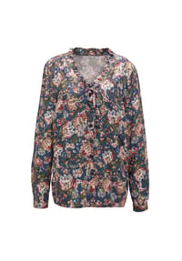 GOLDNER - Kurzgröße:  Druckbluse mit Ausschnittlösung - marine / ahorn / gemustert
