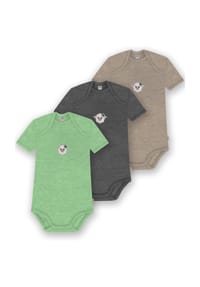 normani® - 3er Set Baby Merino Body Kurzarm Tauranga - Anthrazit/Grau/Grün