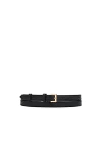 Kazar - Gürtel aus schwarzem Leder in Schwarz mit Saum und quadratischer Schnalle in Gold - Schwarz