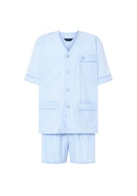El Búho NOCTURNO® - Kurzer Herren-Schlafanzug, Baumwolle, gestreift - Blau