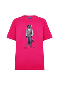 cat e lolette - Rosa übergroßes T-Shirt mit minimalistischer Katze - pink