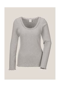 MADELEINE - Rippen-Shirt mit Spitze - steingrau / wollweiß / melange