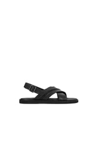kazar - Sandalen aus schwarzem Leder in Schwarz mit sich kreuzenden Schnürchen - Schwarz